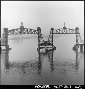 Vertical lift draws in the open position, looking north (Source: Historic American Engineering Record, NJ-37-42)